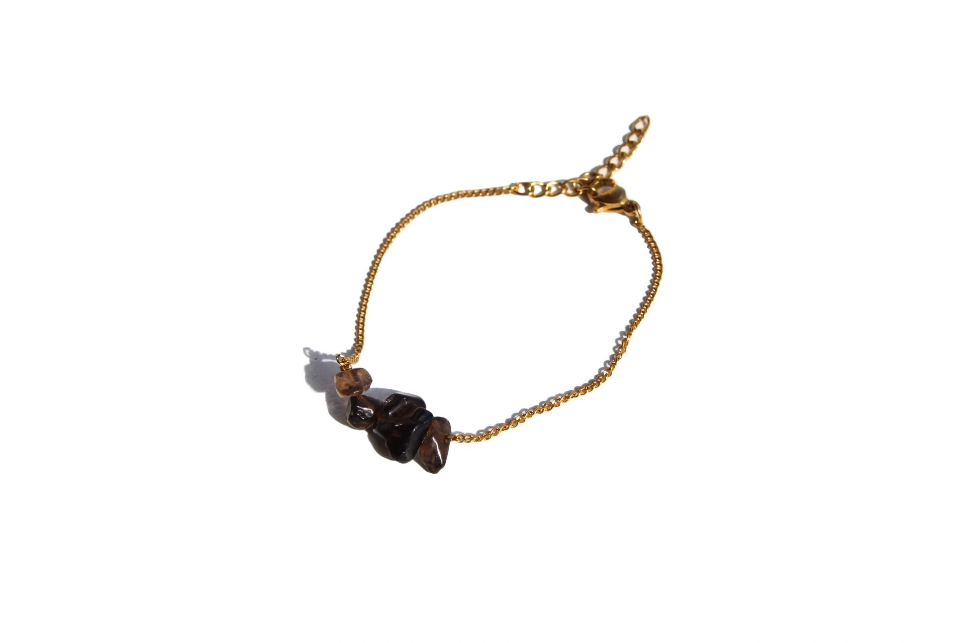 pulseira quartzo fumado aco dourado 1