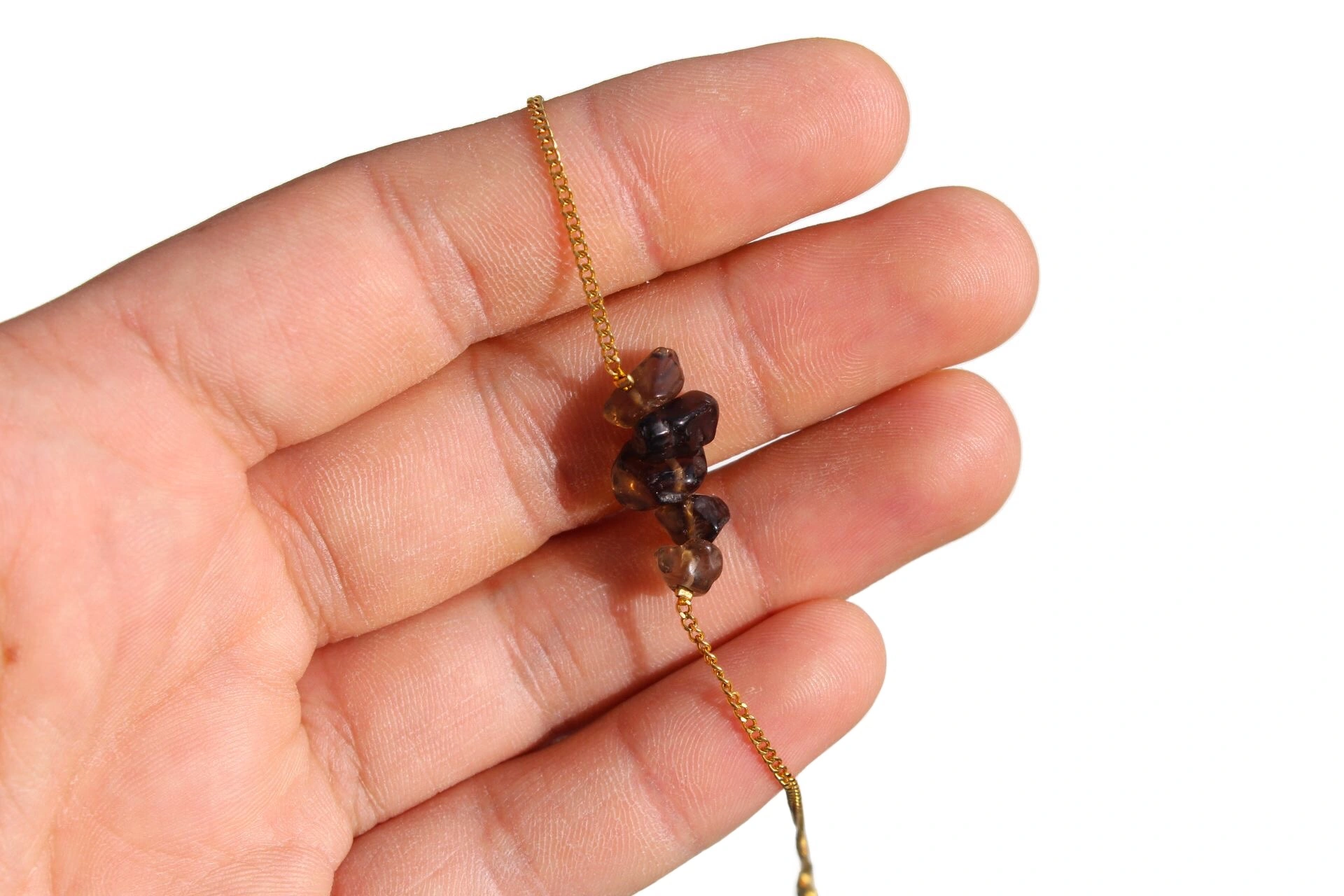 pulseira quartzo fumado aco dourado 2