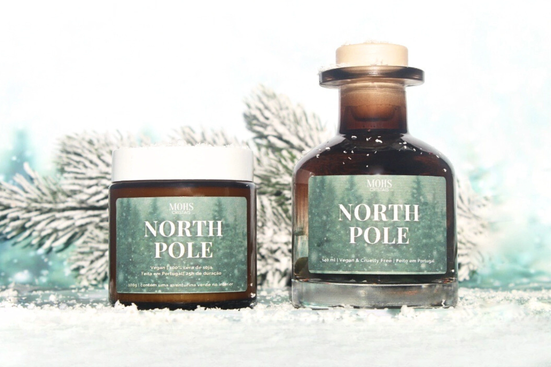 bundle promocional de vela e difusor de varetas north pole aroma de natal da mohs cristais com notas de pinho cedro e abeto