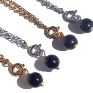 Pingente de Obsidiana Bola (Dourado/Prateado)